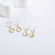 Zircon Gold Earrings Sun Moon Shell Ornament 14k Real Gold Copper Jewelry - Lawangin