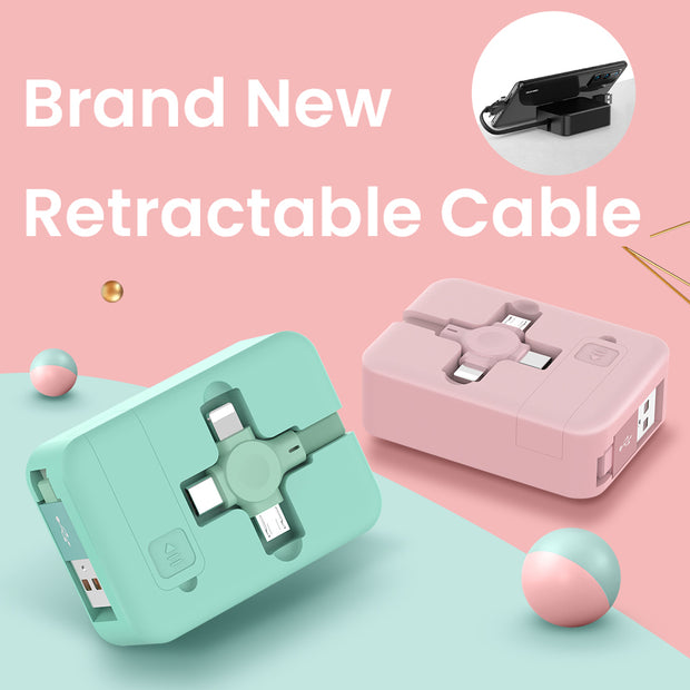 4 In 1 Retractable USB Cable Creative Macaron Type C Micro Cable For I Phone With Phone Stand Charging Data Cable Line Storage Box - Lawangin